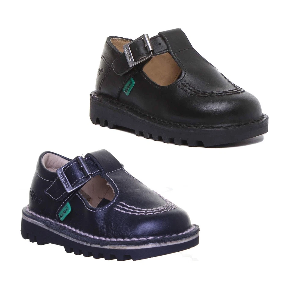 KICKERS Kicklot/Ch Chica Cuero Barra T Escuela Zapatos en Negro Talla UK 1-13 - Imagen 1 de 1