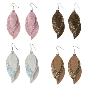 Statement Dangle Earring For Women Long PU Leather Leaf Earrings Fashion Jewelry - Picture 1 of 15