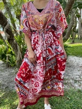Maxi Caftan, Boho Kaftan, Hippy, Gypsy, Red Beach, Summer Resort Wear Dresses 2x