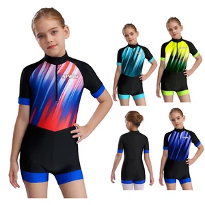 Boys Girls Unitard Gym Jumpsuit Athletic Leotard Stripe Rompers Pool Bodysuit - Picture 1 of 45