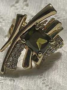 Camille Lucie Goldtone Asymetrical Light Green And Clear Stones Cocktail Ring - Picture 1 of 6