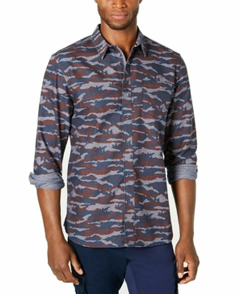 American Rag Mens Shirt Blue Red Size Small S Grindle Camo Button Down 190