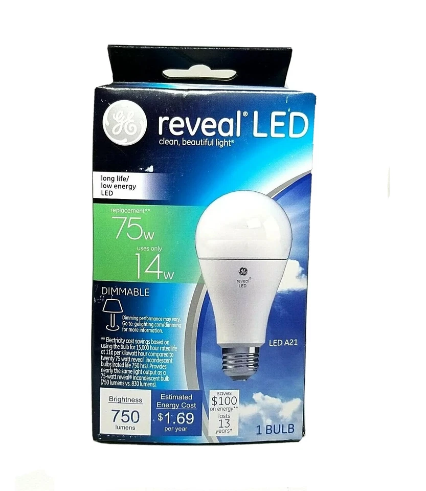 GE Reveal Led Bulbs A21 Standard Base 75w. - Image 1 of 1