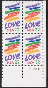 US #2143 22¢ Love LR Plate Block 1985 MNH - Picture 1 of 1
