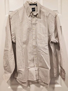 NEW Gap Mens Classic Fit White Gray Stripes Button Up Long Sleeve Shirt Size XS - Picture 1 of 4