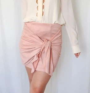 SHEIKE Pink Faux Suede Tie Front Mini Skirt Size 6 - Picture 1 of 5