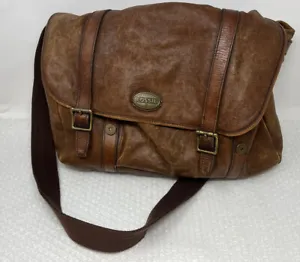 Fossil Crossbody Messenger Bag Handbag Leather Satchel Tan Brown Medium - Picture 1 of 11