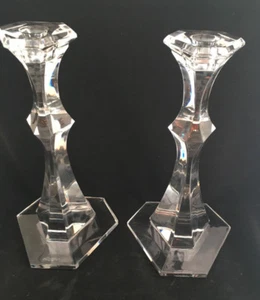 Val St Lambert France VAS70 Multisided Giftware Pair Candlesticks Candle Holders - Picture 1 of 11