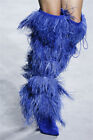 Ladies Knee High Boots Luxury Ostrich Feather Fur High Heels Stage Boots Shoes