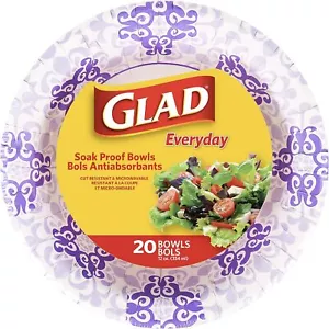 Glad Purple Disposable Paper Bowls 20 Count Soak Proof Microwave Safe 12oz - Picture 1 of 8