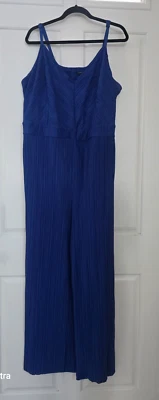 NEW Torrid Women SZ/4 Blue Chiffon Pleated Jumpsuit Palazzo Wide Leg NWT $99.50 - Image 1 of 4