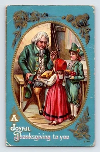 Postal Acción de Gracias Niños Ancianos Cena Clavija Pierna 1910 Publicado Rochester NY - Imagen 1 de 2