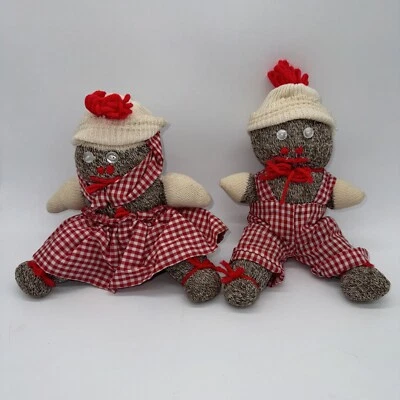 Vintage Calcetín Mono Pan de Jengibre Niño Muñeca Primitivo Hecho a Mano Rockford Tacón Rojo Foto 1 de 4