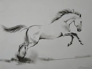 bild gemälde schwarz weiß pferd kunst moderner stil dekor handarbeit neu original - Bild 1 von 1