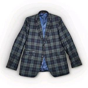 Banana Republic Blazer Men’s 44L Wool Flannel Modern Slim Fit Green Plaid Tartan - Picture 1 of 17
