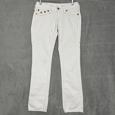 True Religion Billy Womens 27 White Jeans Made USA Flap Pocket Bootcut Y2K VTG - Image 1 of 4