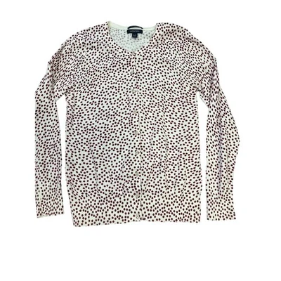 Land's End Classic Cardigan, White, Cranberry Polka Dots, Holiday Workwear ST - Image 1 of 4