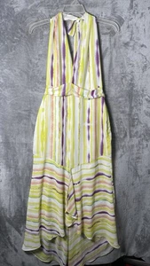 Vestido para mujer Jennifer Lopez a rayas halter con volantes blanco verde largo maxi talla M - Imagen 1 de 10