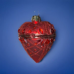 Vintage rotes Herz Schmuckkästchen Christbaumschmuck!  3,5" Hide A Gift On The Tree - Bild 1 von 9