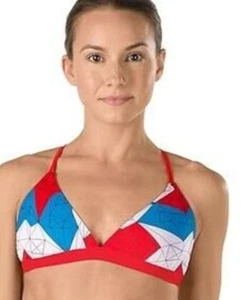 BNWT Speedo 4th Of July Geometric Triangle Bikini Top W/ Cross Cross Back Sz Med - Picture 1 of 3