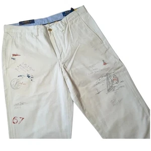 Polo Ralph Lauren Nautical Print Chino Pant Cream Straight Fit Sz 38x30 NWT $148 - Picture 1 of 15
