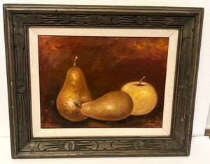 Pintura al óleo vintage enmarcada de bodegón de frutas de Frederic Fox 1973 - Imagen 1 de 4