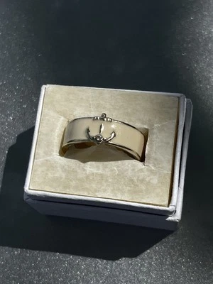 Vintage Stephanie Fornash Kennedy DESIGNER Jewelry Enamel Band Ring Navy Anchor - Image 1 of 4