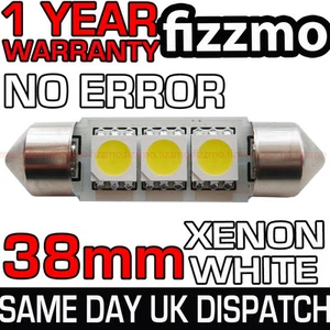 38mm MATRÍCULA INTERIOR 6000k BLANCO BRILLANTE 3 SMD LED C5W FESTOON BOMBILLA - Imagen 1 de 1