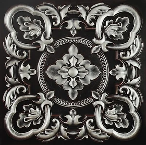 PVC Zinn Deckenfliese Wandpaneel Innendekor PL30 traditionell silber 10 Stück - Bild 1 von 24