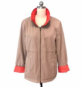 Barney’s New York Reversible All Weather Jacket Tan Orange Hood Women’s Sz L