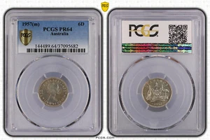 1957(m) Australia SIXPENCE - PCGS PR64 - Choice UNC - Imagen 1 de 7