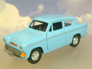 NICE SAICO 1/32 DIECAST FORD ANGLIA 105E IN BLUE WITH PULL BACK MOTOR 5" LONG - Picture 1 of 2