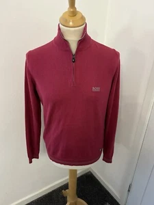 Hugo Boss Zime Dark Pink 1/4 Zip Jumper Pullover Medium M Cotton Logo - Picture 1 of 9