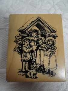 PSX G-3517 Children Victorian Christmas Carol Wood Mounted Rubber Stamp - Picture 1 of 4