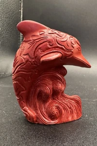 Lenox 1997 Handcrafted Cinnabar Red Treasury of Dolphins on Waves Figurine - Picture 1 of 4