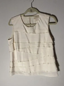 Michael Kors Womens Cream Layered Sleeveless Blouse 100% Silk Size P/M - Picture 1 of 7