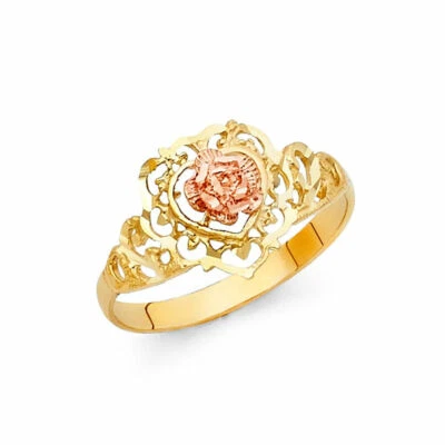 14k Real Solid Two Tone Gold 11 mm Flower Ring Anillo Flor Dos Tonos Oro Solido - Image 1 of 3