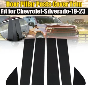 6x Black Pillar Posts Window Moldings Trim For Chevy Silverado 1500 2500 2019+ - Foto 1 di 10