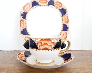 Antique 3 Piece Imari Cobalt Blue Williams & Sons Porcelain Cup Saucer Plate - Picture 1 of 8