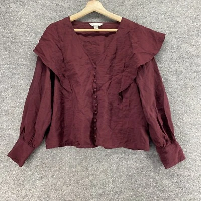 H&M Top Women L Large Purple Button Up V-Neck Long Sleeve Casual Solid Viscose - Image 1 of 4