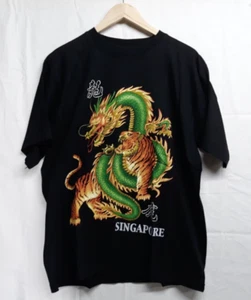 T-shirt vintage Hot Ice Dragon Tiger Singapore uomo XL doppio lato nera - Foto 1 di 5