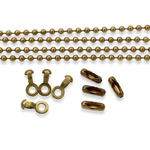 Antique Brass Make-Your-Own Ceiling Fan Pull Set, 4-Pack Ball Chain & Connectors - Picture 1 of 9
