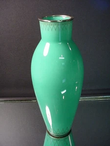Signed Early Ando Jubei Japanese Cloisonne 7 1/4" Ht Jade Art Deco Design Vase - Picture 1 of 6