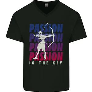Archery Passion Is the Key Archer Mens V-Neck Cotton T-Shirt - Picture 1 of 3