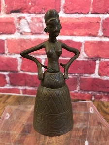 RARE Vintage BRASS BELL AFRICAN WOMAN Nude Whimsical - Missing Clapper - Picture 1 of 11