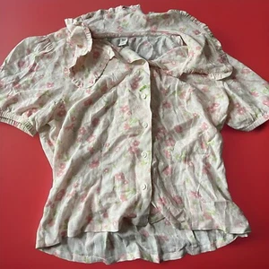 bp. Rosa Blumen Bluse Hemd kleine Knopfleiste Nordstroms Kurzarm Neu ohne Etikett NEU - Bild 1 von 5