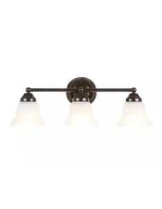 Hampton Bay Ashhurst 3Light Oil Rubbed Bronze Vanity Light Frosted Glass Shades - Picture 1 of 3