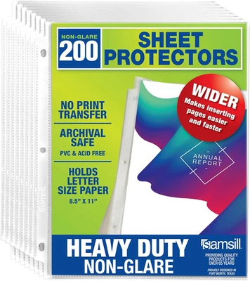 Samsill 200 Heavy Duty Non-Glare Sheet Protectors for 3 Ring Binders - Image 1 of 4