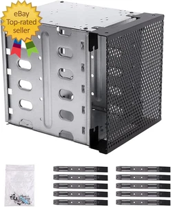 Stainless Steel Hard Drive Cage 5.25" to 5X 3.5  SAS SATA HDD Cage - Picture 1 of 7