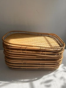 10 Vintage Wicker Rattan Bamboo Serving Trays Tiki Lap Stacking Mid Century Boho - Picture 1 of 6